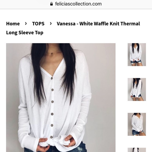 White Button Up Waffle Knit Thermal - Picture 7 of 8